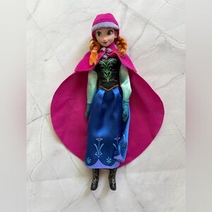 Disney Anna Plush Doll with Bright Pink Cape and Blue Dress